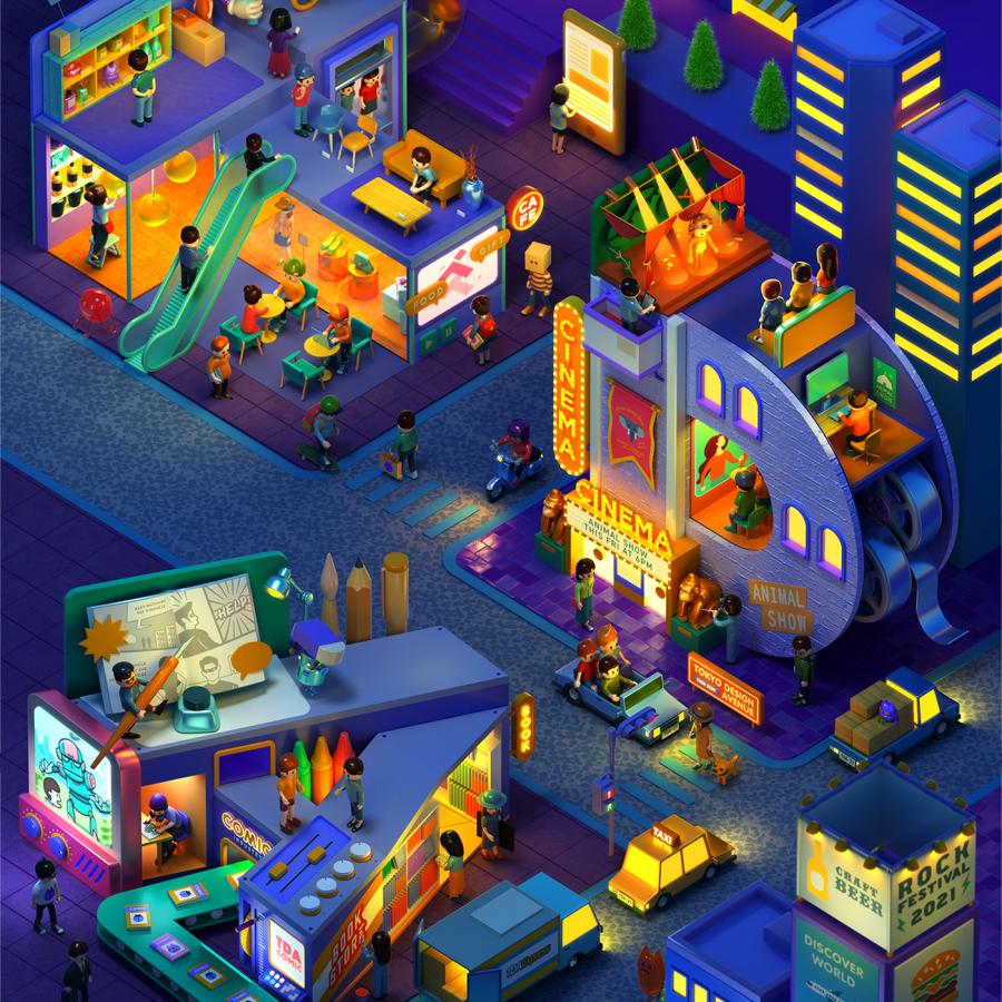 Colorful 3D Illustrations for Tokyo Design Academy School Search