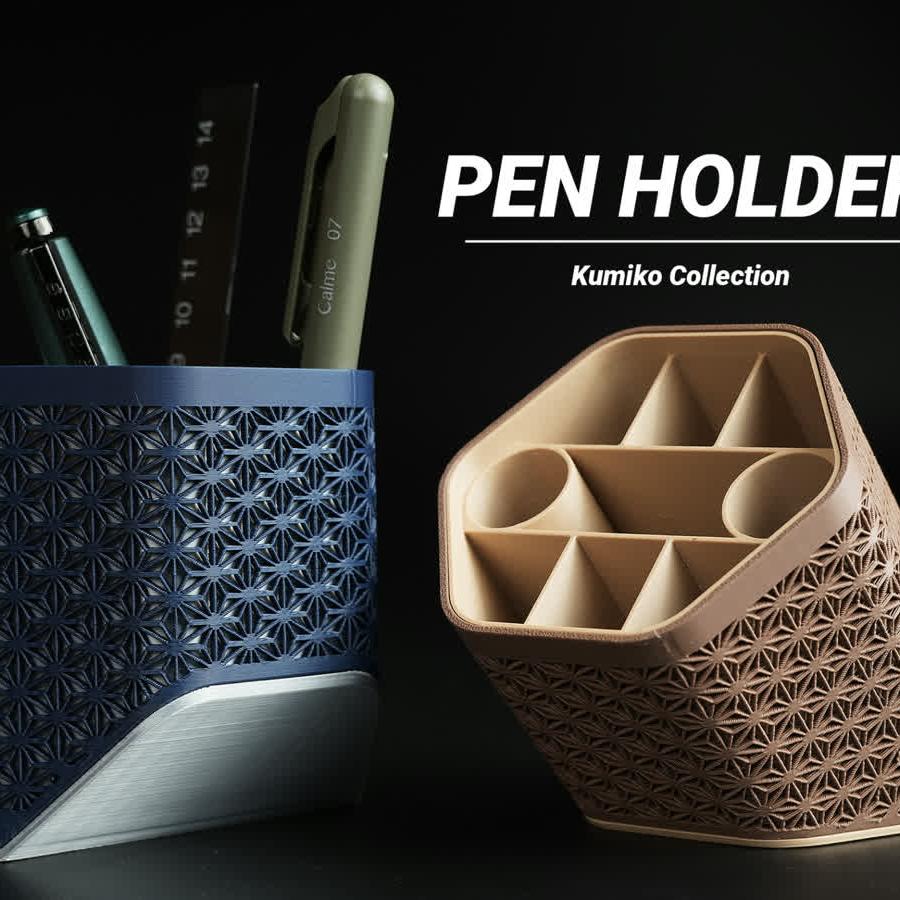 Asanoha Kumiko-style pen holder 3D printed desk organizer by Meyui