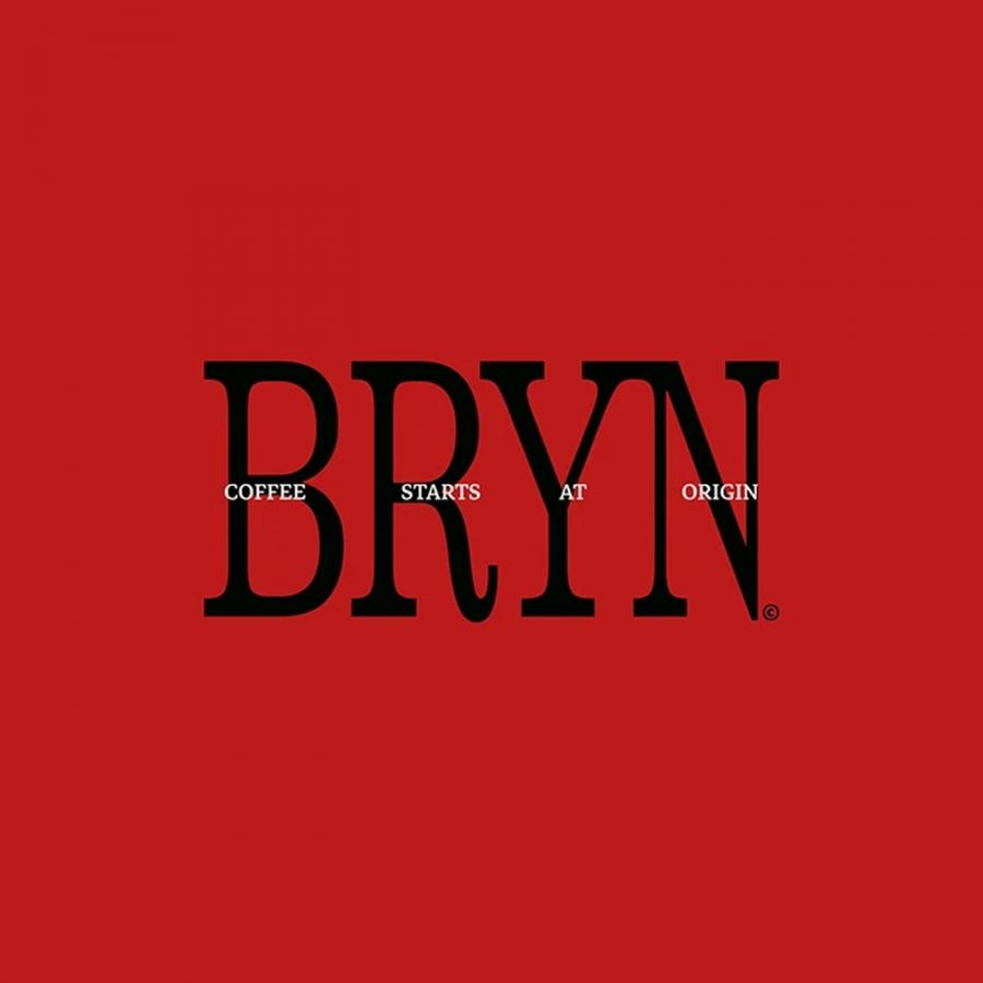 BRYN coffee house brand identity deep red slab serif wordmark at 200pt