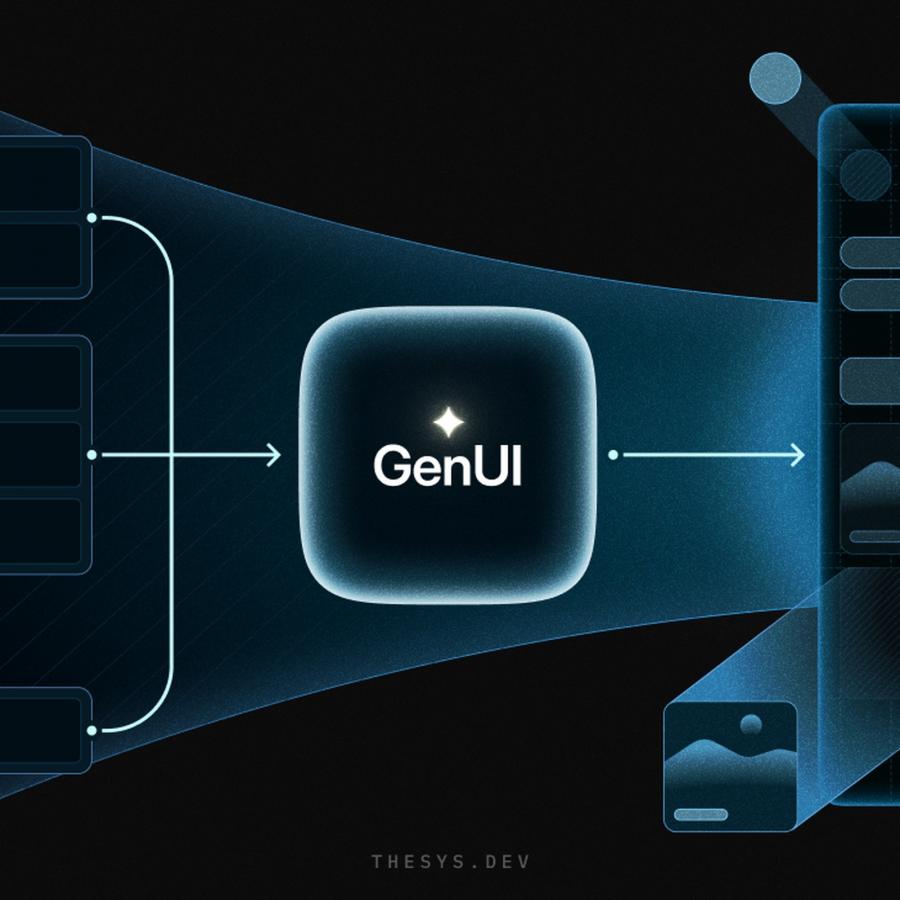 Generative UI architecture diagram by Thesys showing the GenUI engine pipeline
