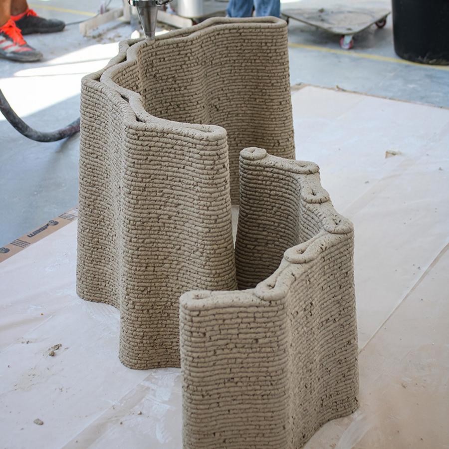 robotic 3D printed construction — CORNCRETL wall panels by MANUFACTURA