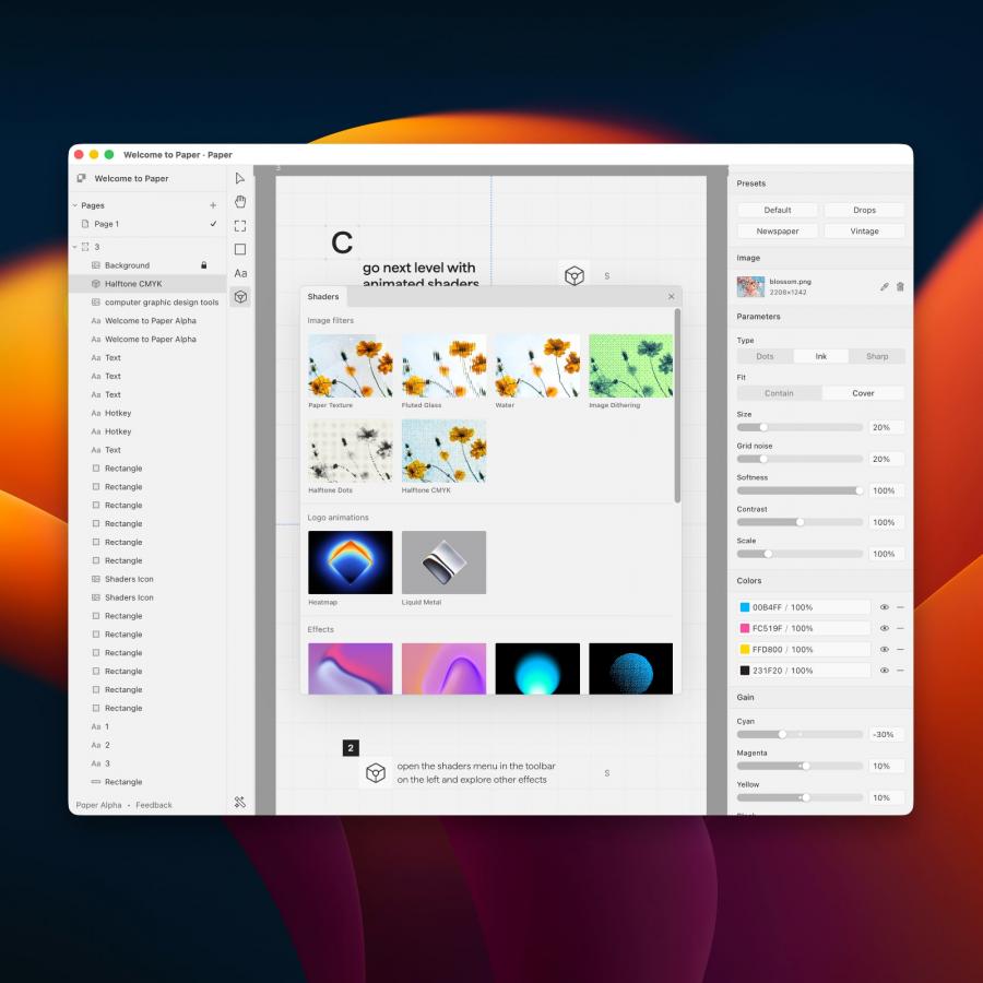 Paper.design UI — connected canvas showing the Paper Desktop app interface with design and code