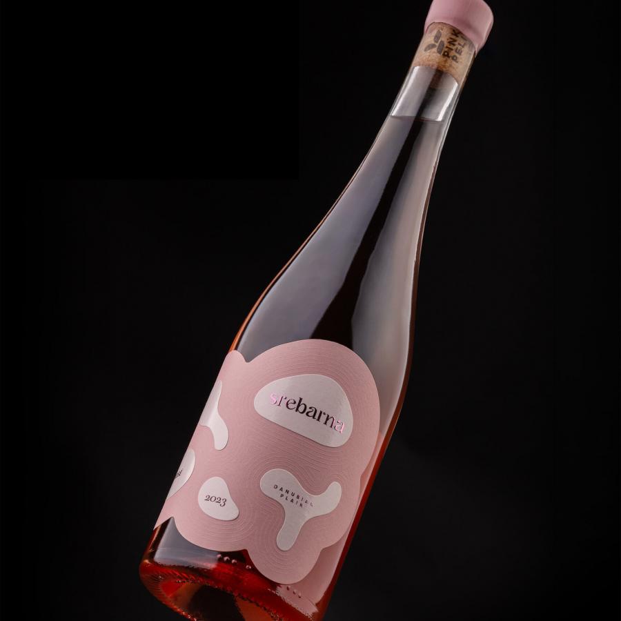 Srebarna Rosé wine label design by Foxtrot Studio — layered paper textures and embossed ripple detail