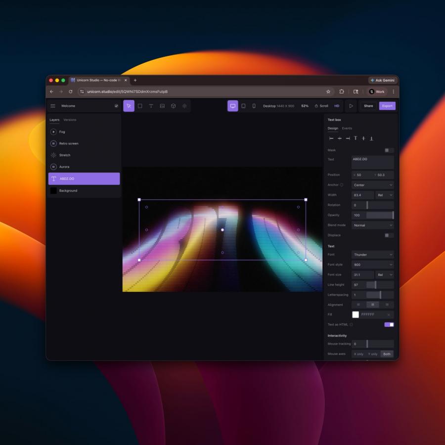 WebGL design tool Unicorn Studio — GPU-powered shader effects for designers