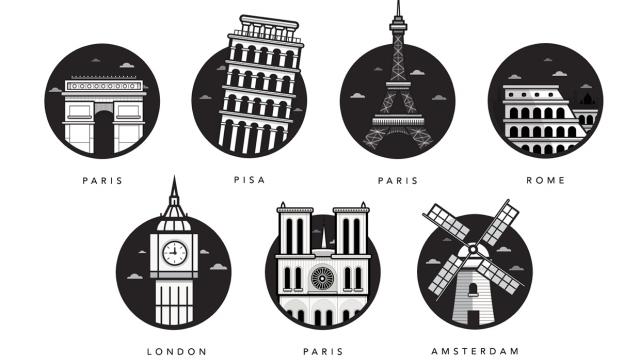 Illustration of Famous European Landmarks