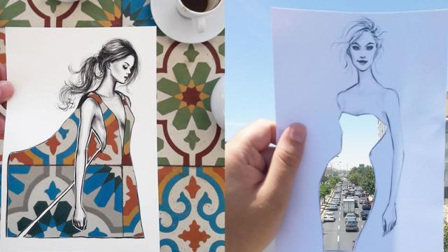 Beautifully Illustrated Cut-Out Dresses gain life with Creative Backgrounds