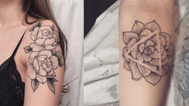 Floral Tattoos: Exquisite Black and Grey work by Vanessa Dong